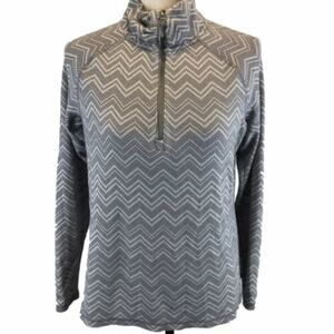 EDDIE BAUER Athletic Pullover 1/4 Zip Sweater Chevron Gray Knit Thumbhole Top